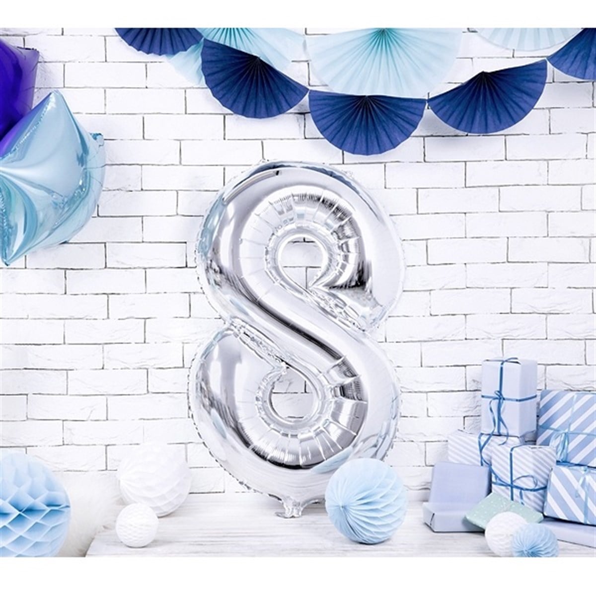 8 GÜMÜŞ RAKAM BALON (100 cm)