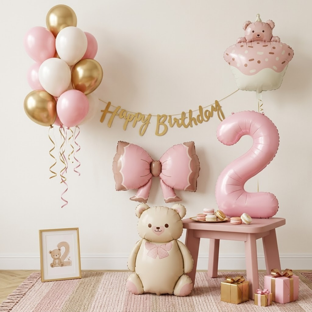 Ayıcık Temalı Pembe Gold Balon Konsepti