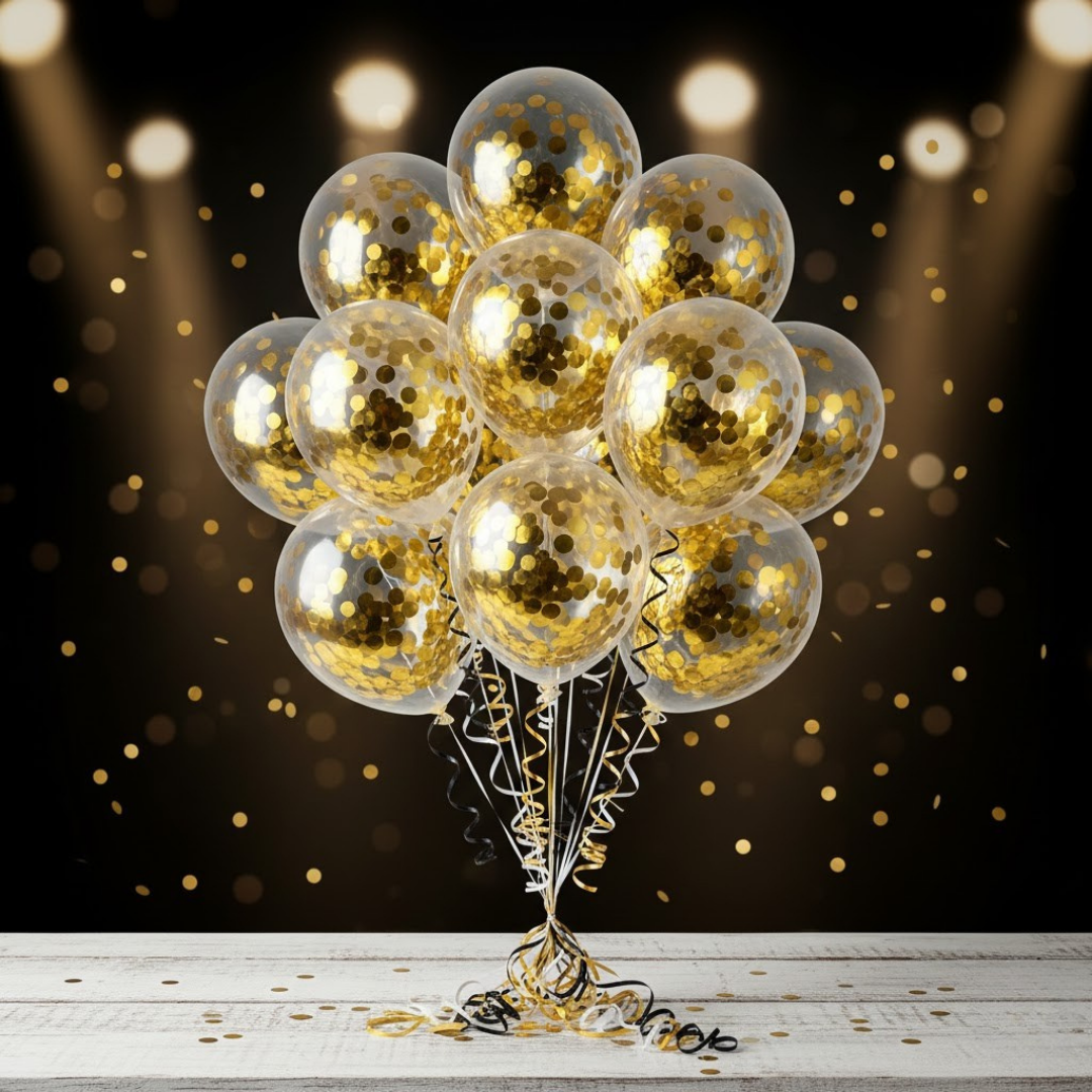 GOLD PULLU ŞEFFAF LATEKS BALON (10 ADET)