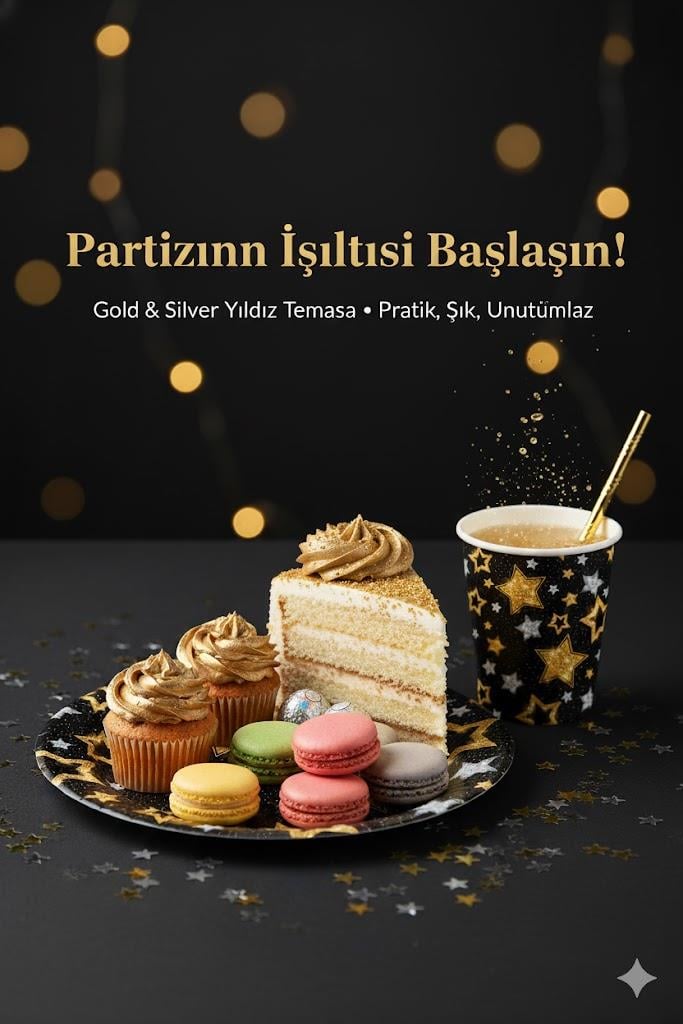 GOLD YILDIZLAR BARDAK (8 ADET)