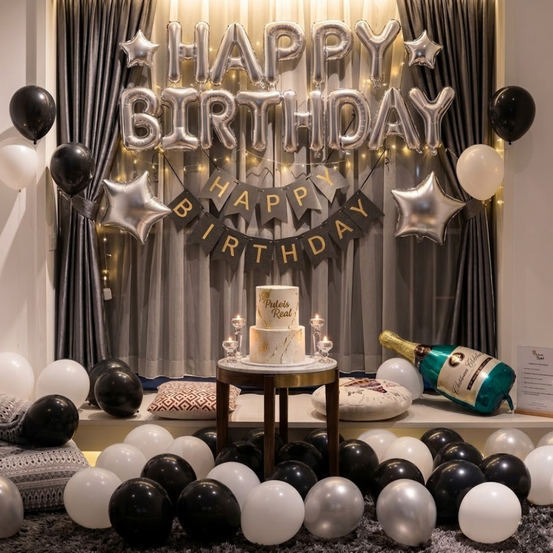 Gümüş Happy Birthday Balon Seti