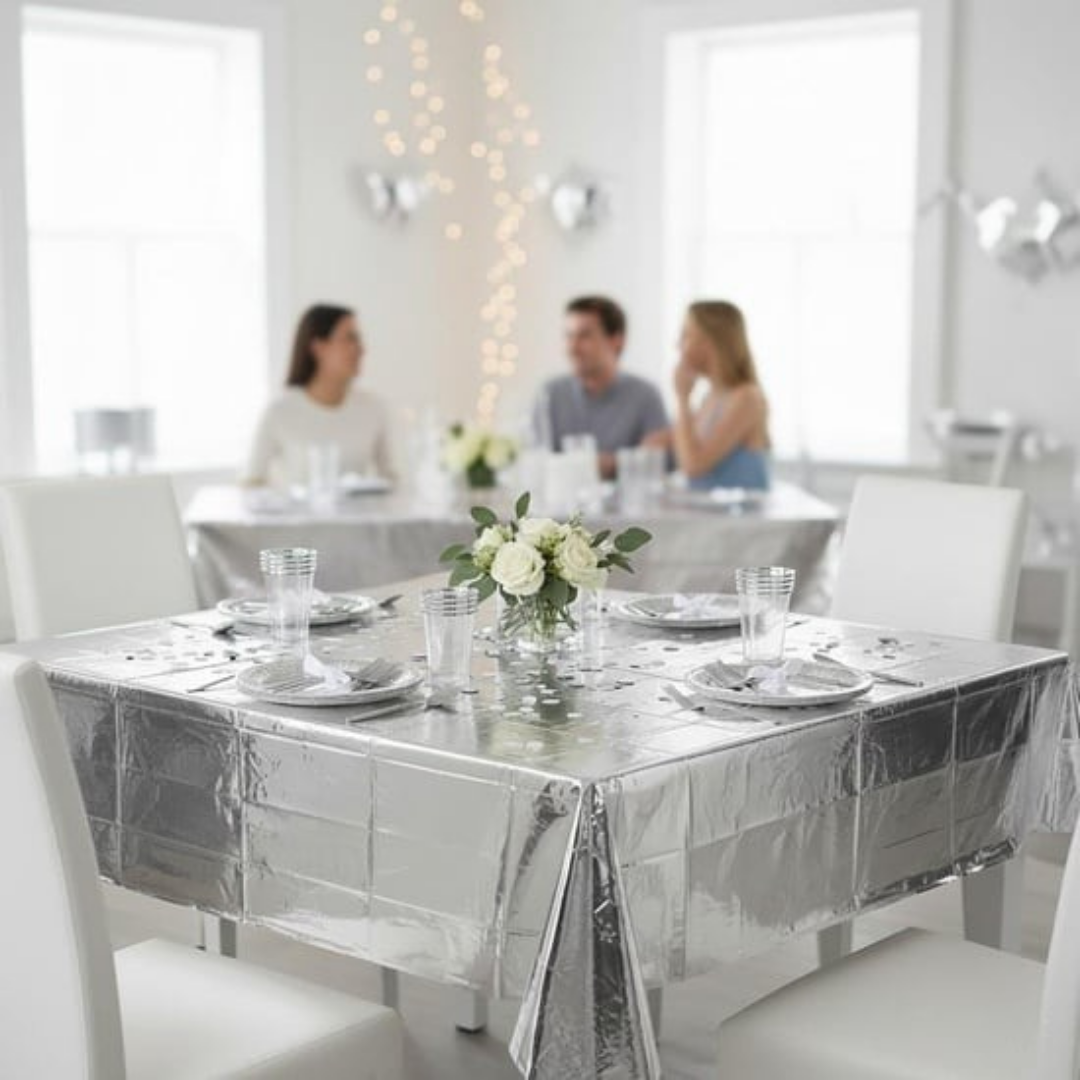 Gümüş Metalik Masa Örtüsü