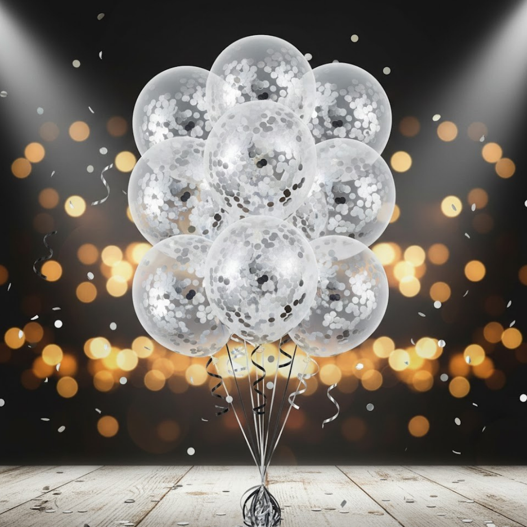 GÜMÜŞ PULLU ŞEFFAF LATEKS BALON (10 ADET)