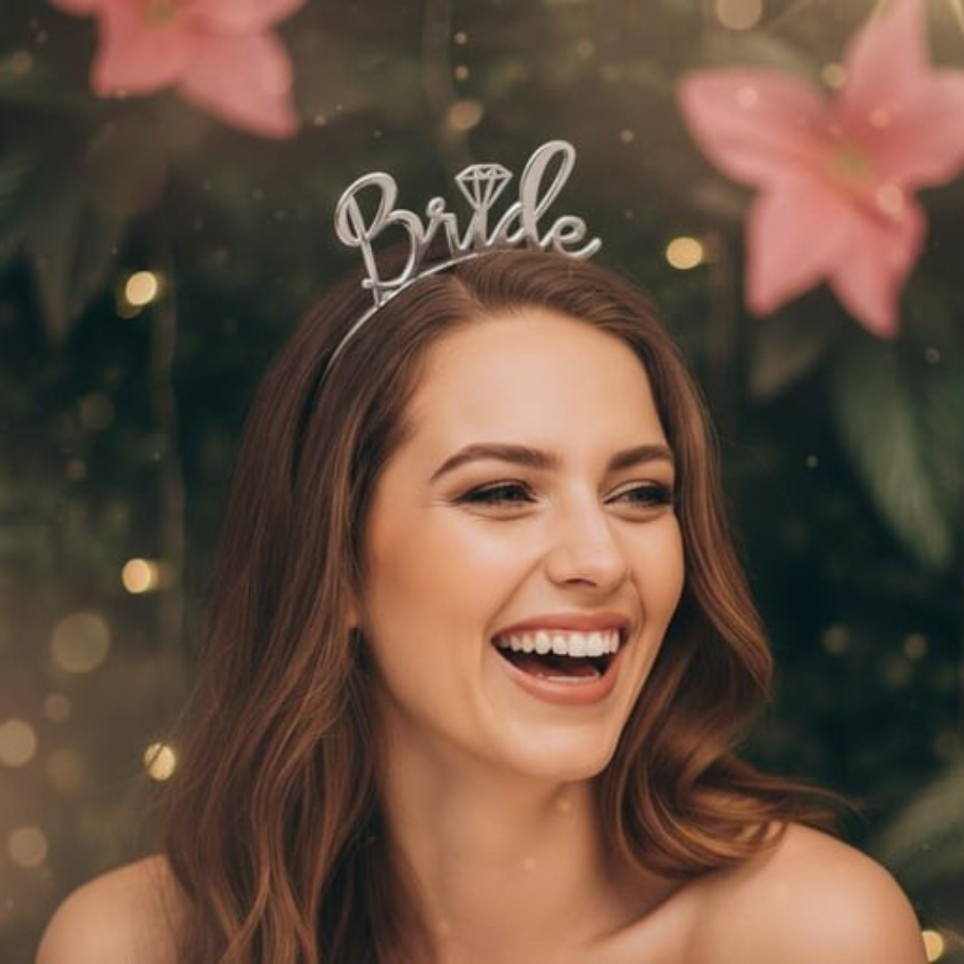 Gümüş Tektaş Detaylı Bride Tacı