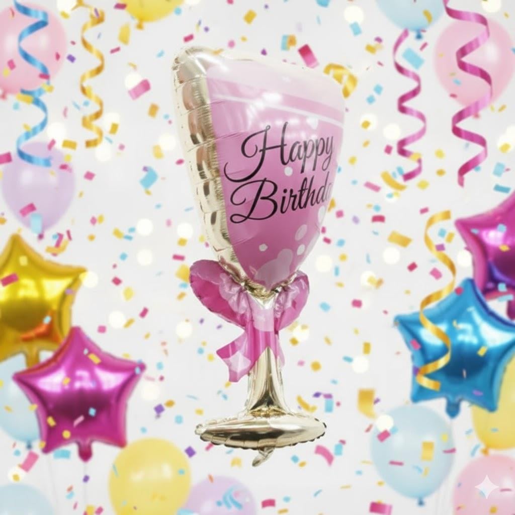 Happy Birthday Pembe Kadeh Balon
