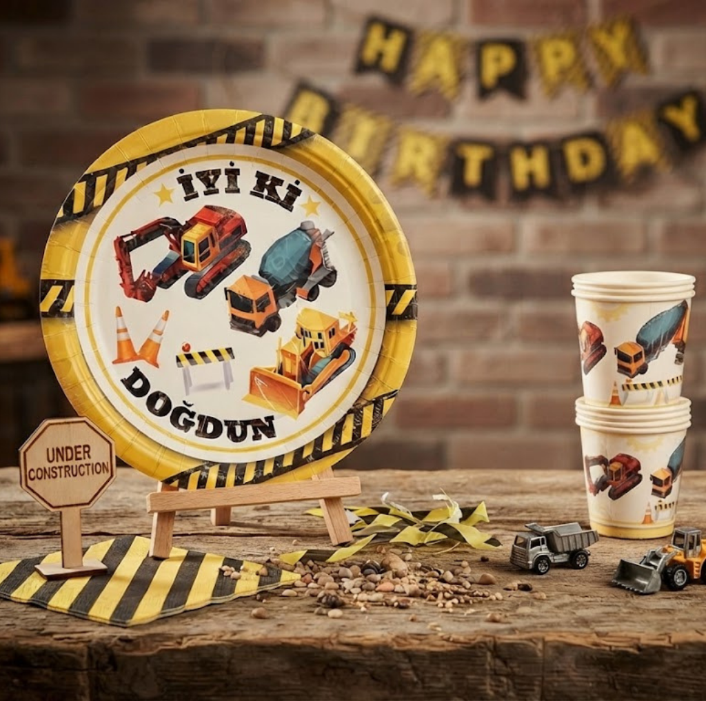 İnşaat Tabak ve Bardak Set (8 Adet)