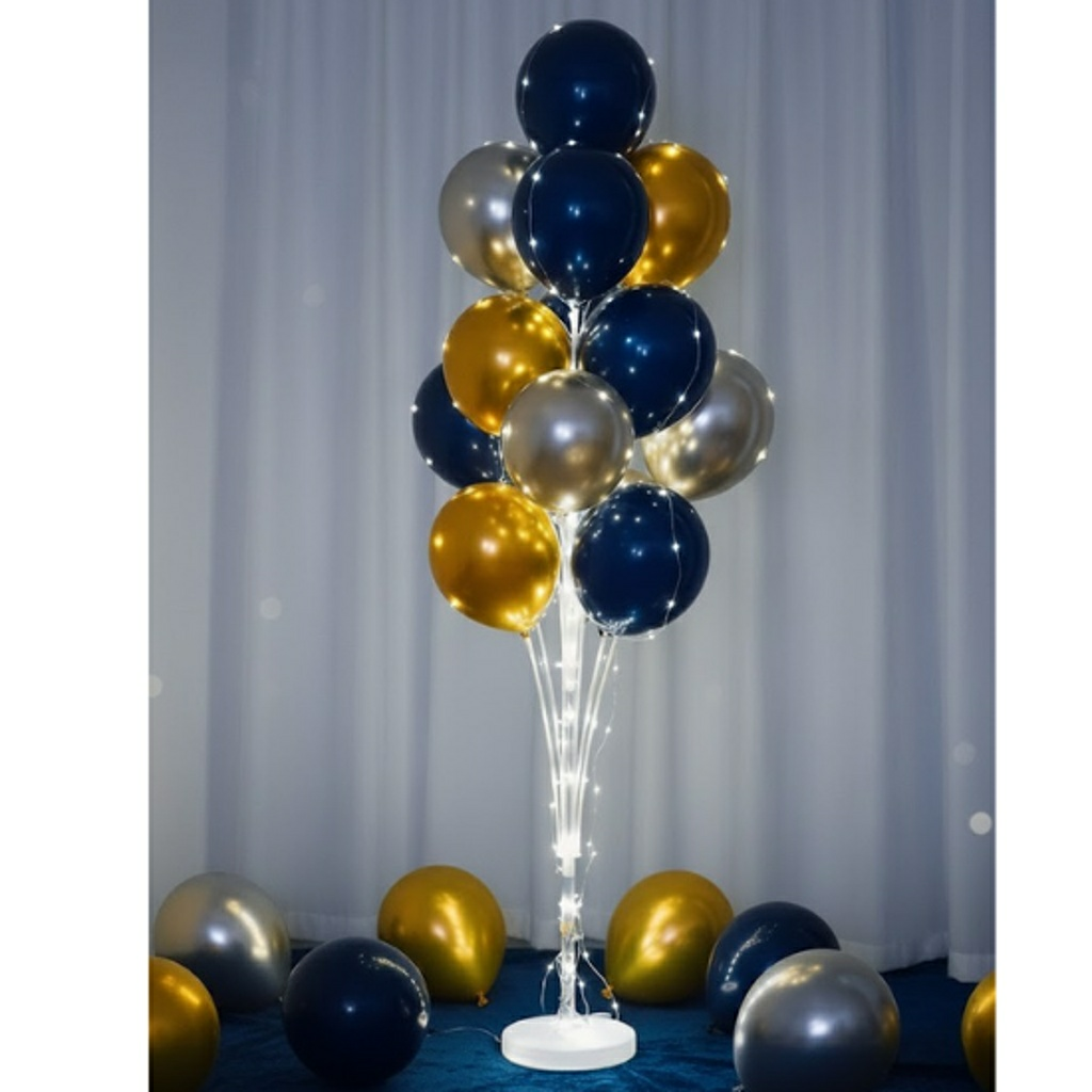 Led Işıklı Gece Mavisi & Gold 13 lü Balon Standı Seti