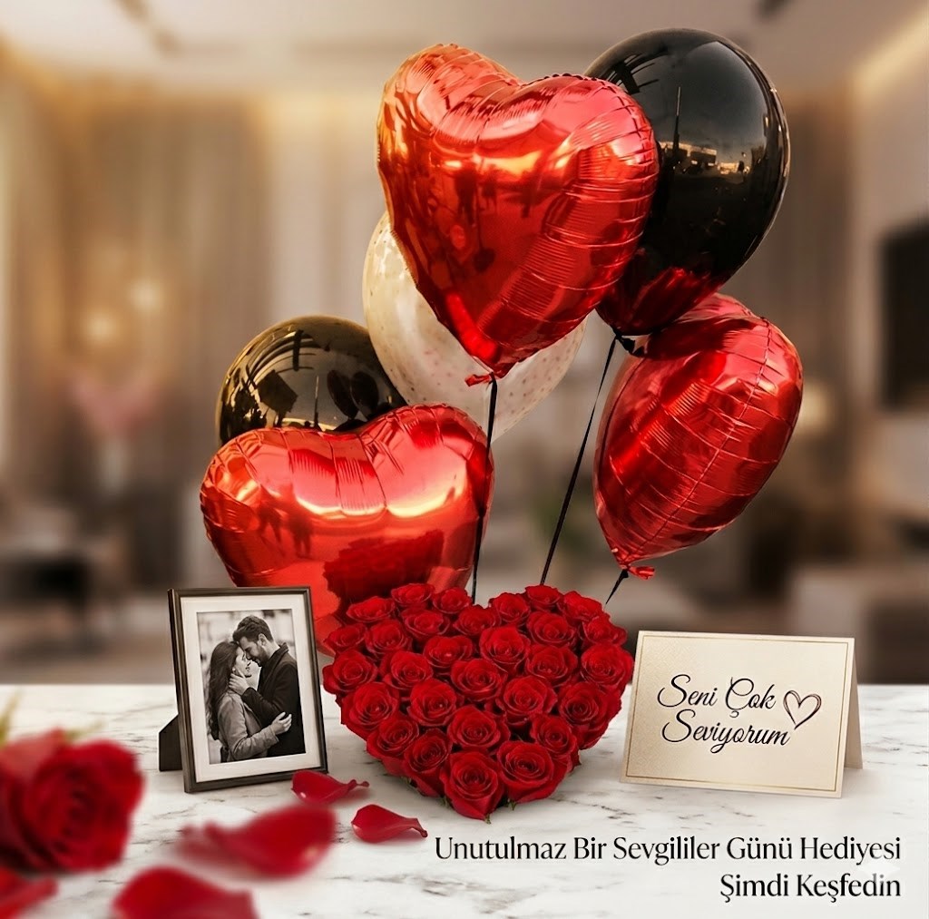 Love Kırmızı Kalp Folyo Balon Demeti