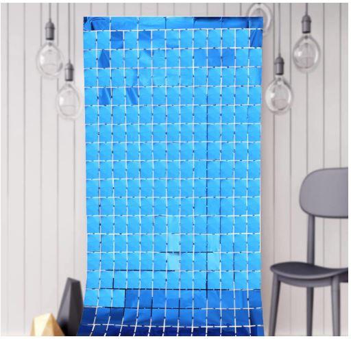 Metalize Arka Fon Mavi Pötikare Kapı Perdesi 100x180 cm