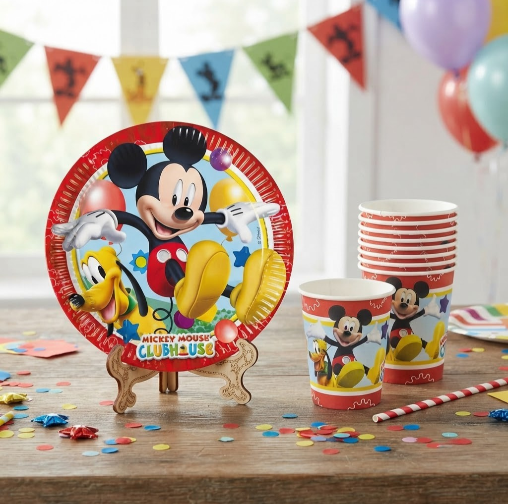 Mickey Mouse Temalı Tabak ve Bardak Seti (8 Kişilik)