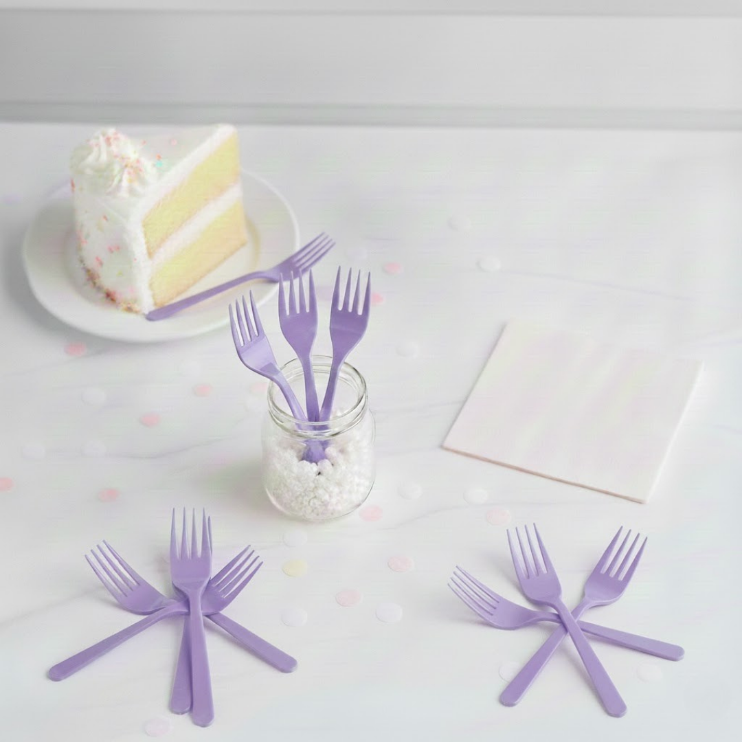 MOR PLASTİK ÇATAL (24 ADET)