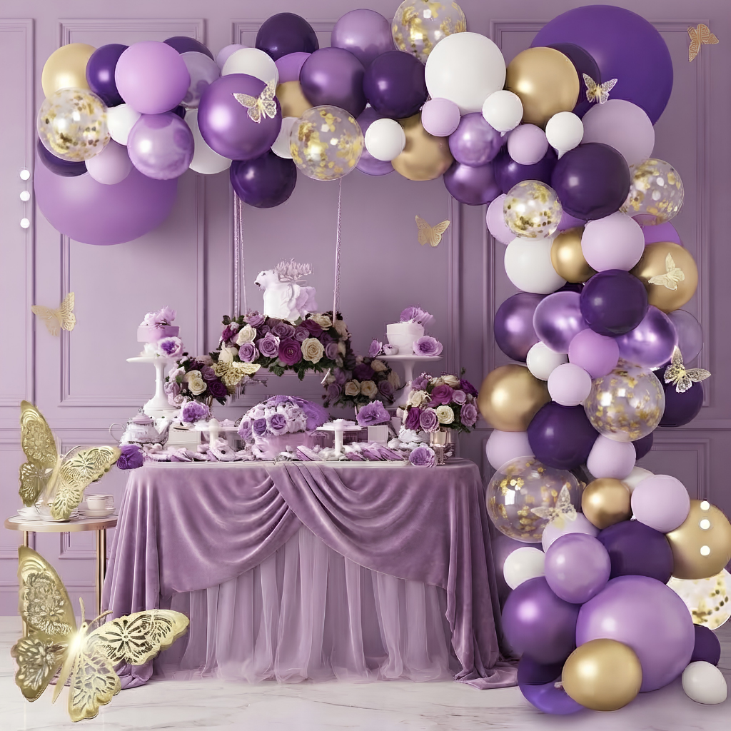Mor ve Gold Kelebek Balon Seti