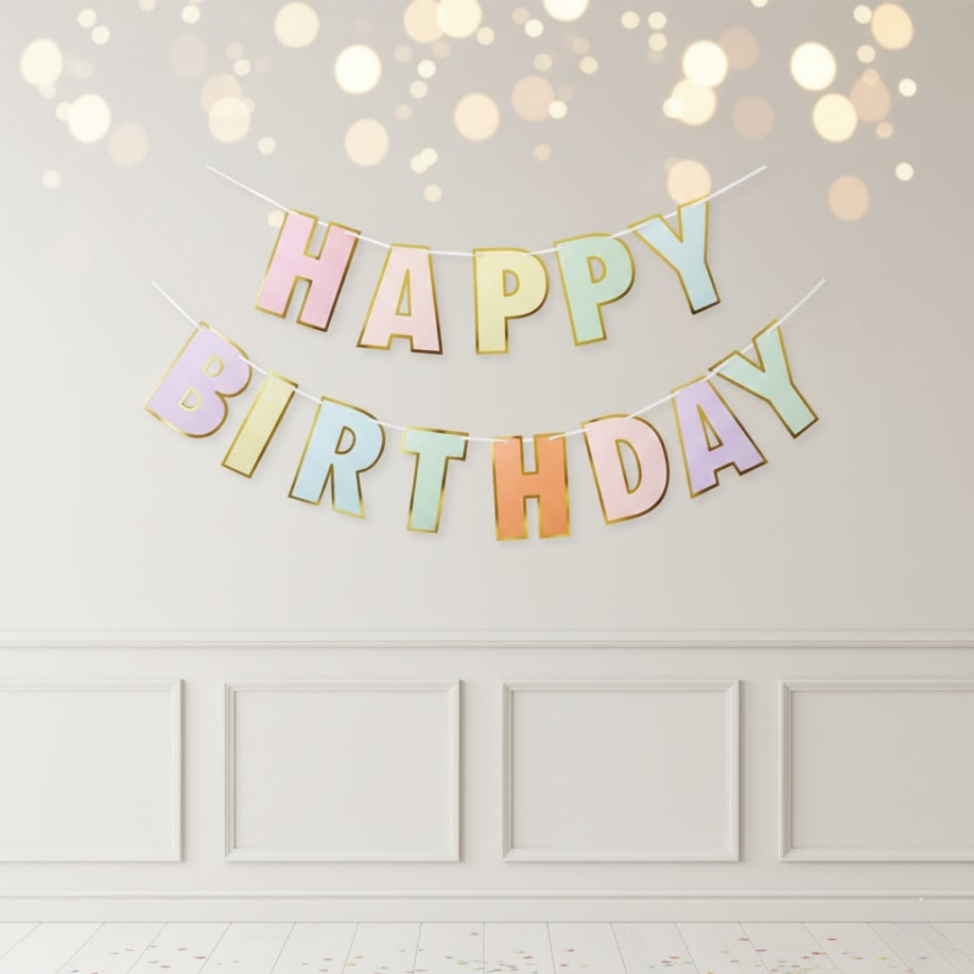 Pastel Renkli Happy Birthday Banner