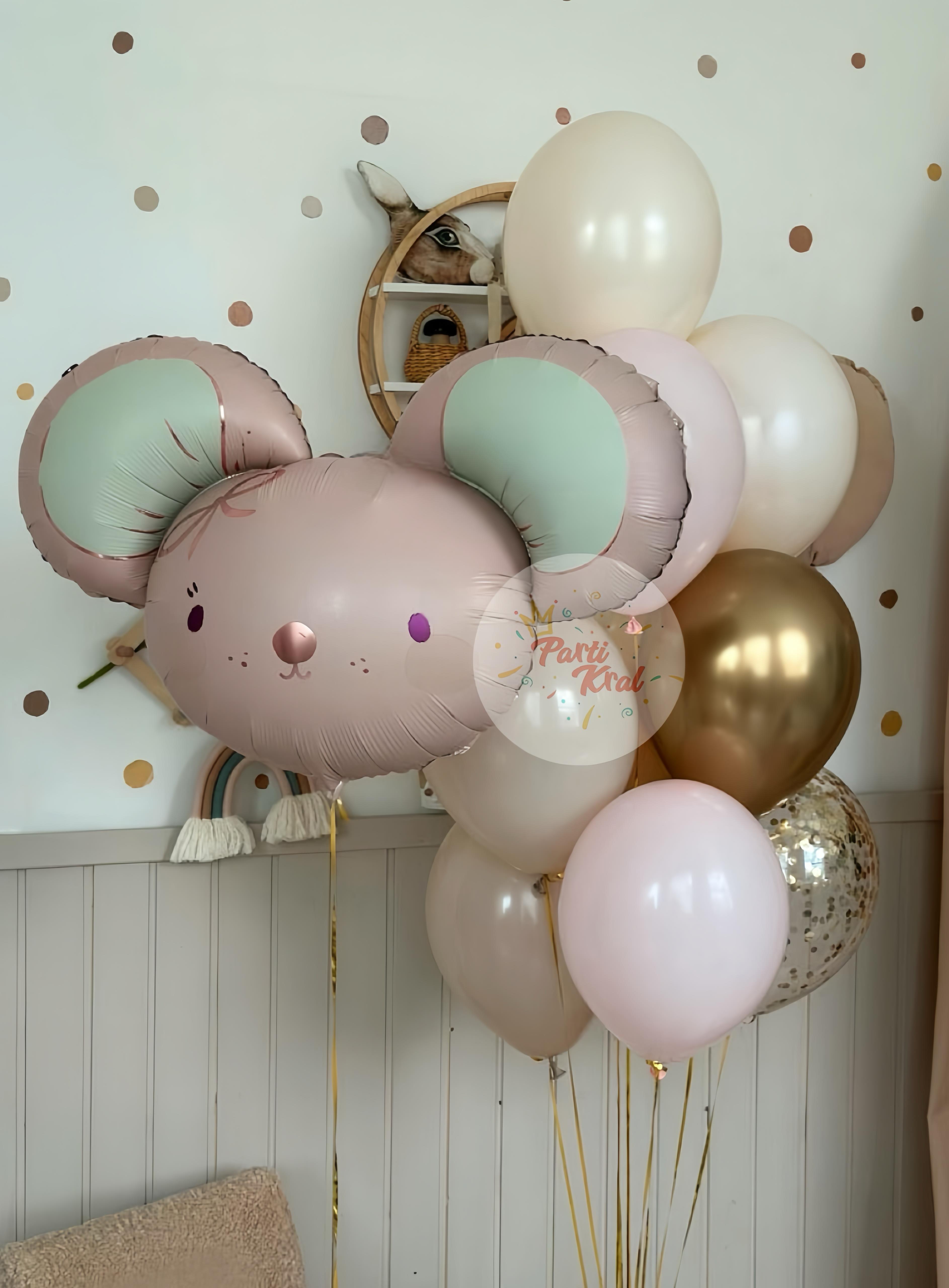 Pembe Fare Folyo Balon Buketi