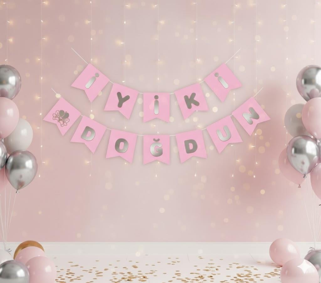 PEMBE GÜMÜŞ İYİ Kİ DOĞDUN BANNER