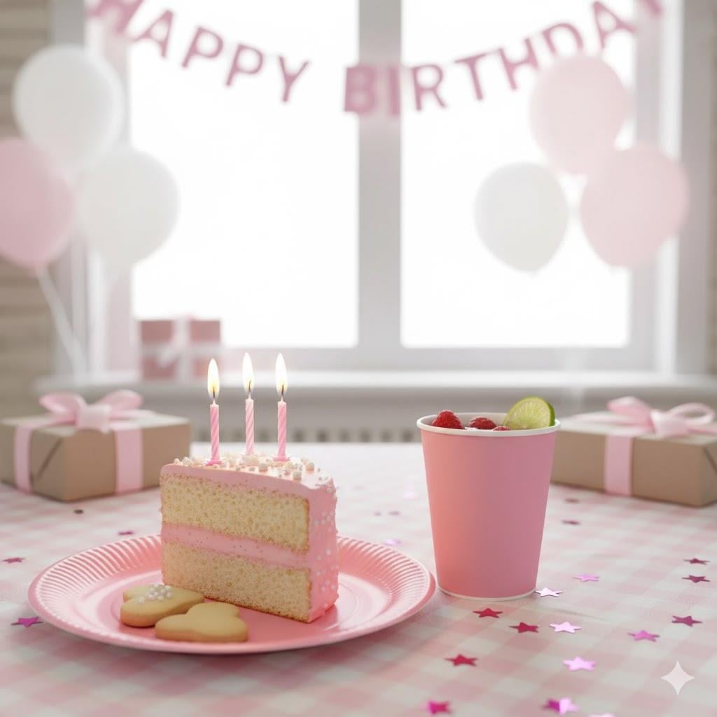 Pembe Parti Tabak ve Bardak Seti (8 Kişilik)