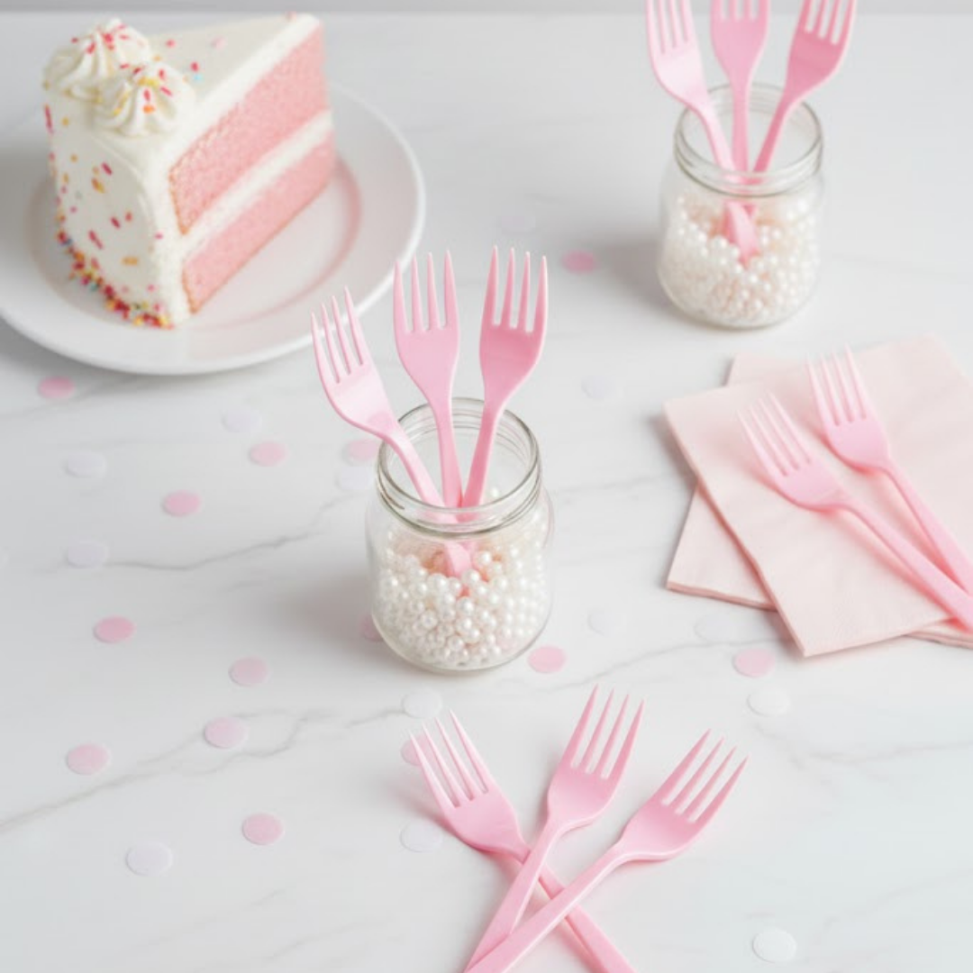 PEMBE PLASTİK ÇATAL (24 adet)