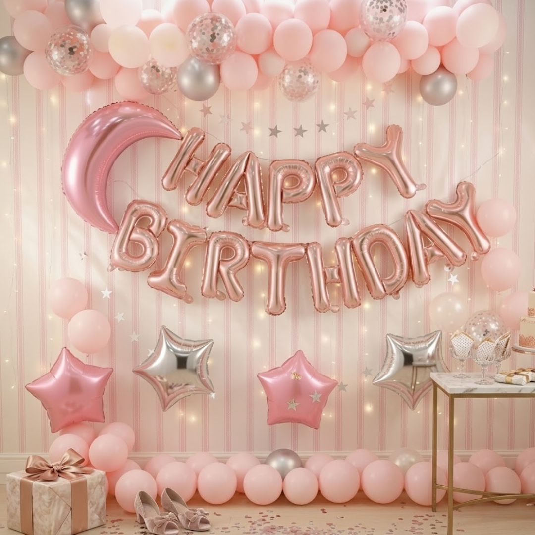 Rose Gold & Gümüş Yıldız Folyo Balon Seti
