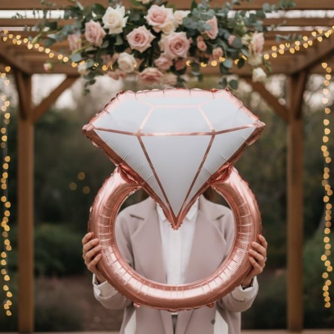 Rose Tek Taş Yüzük Folyo Balon