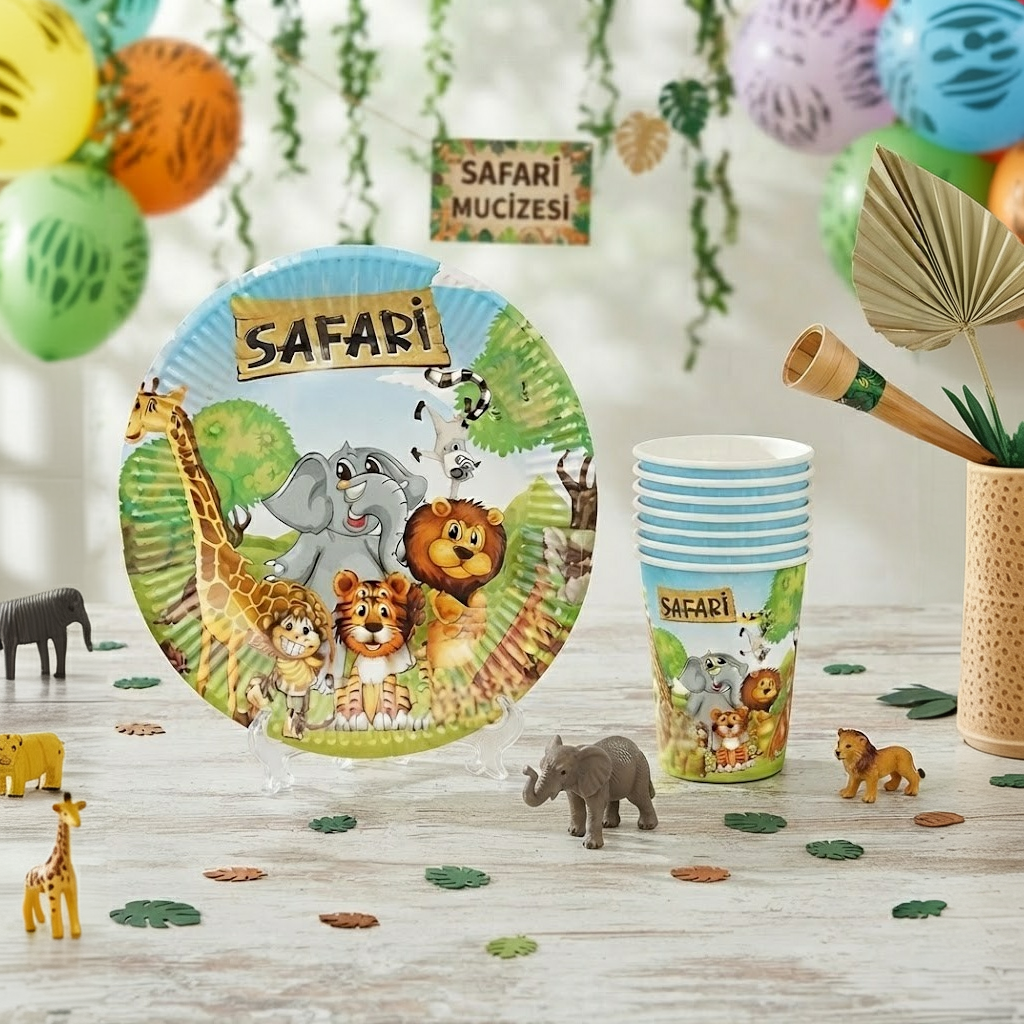 Safari Temalı Tabak ve Bardak Seti (8 Kişilik)