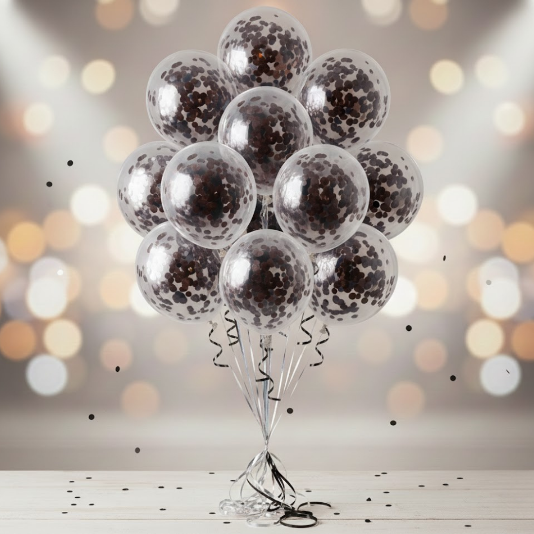 SİYAH PULLU ŞEFFAF LATEKS BALON (10 ADET)