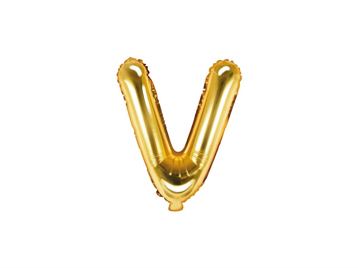 V Harf Gold Folyo Balon (35 CM)