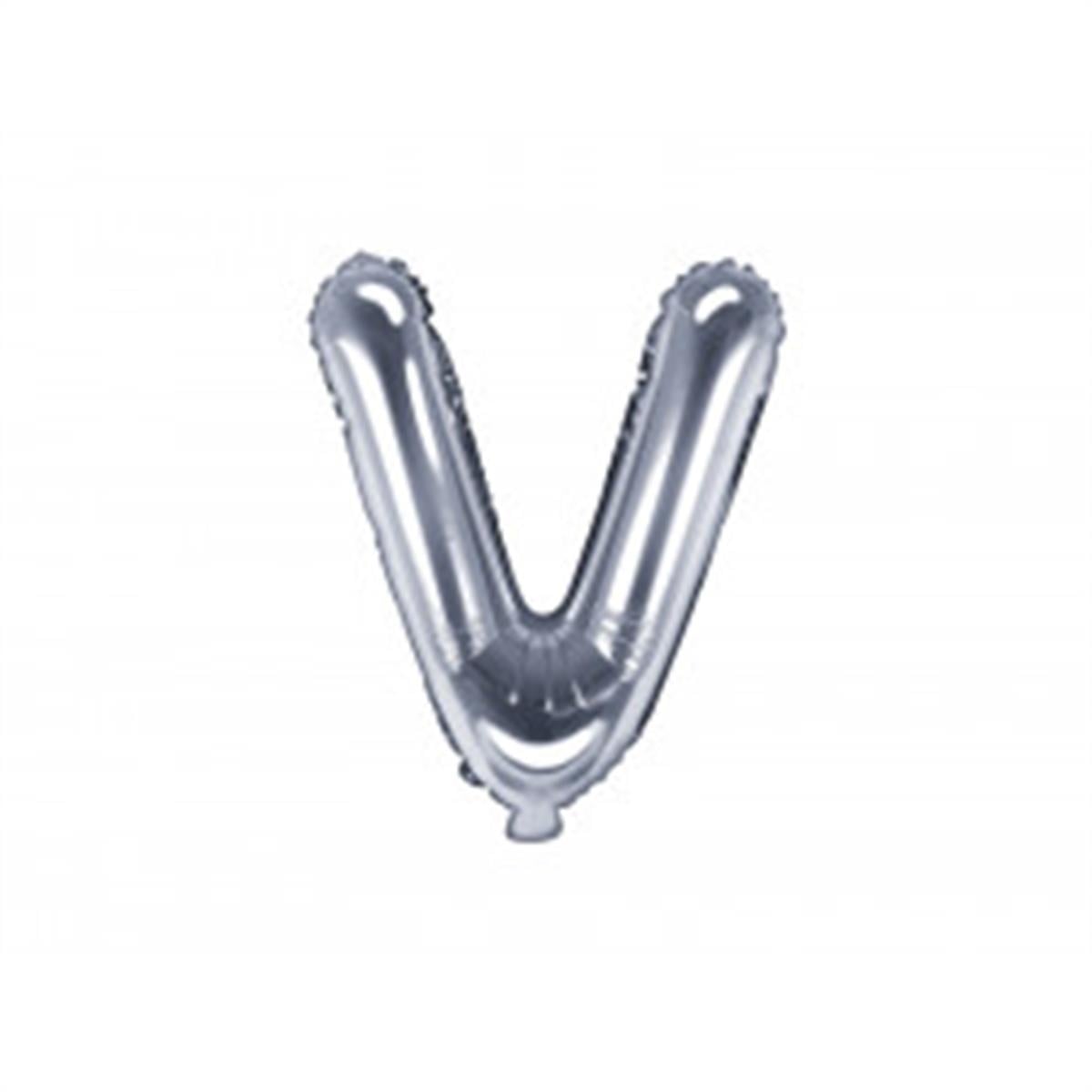 V Harf Gümüş Folyo Balon (35 CM) 