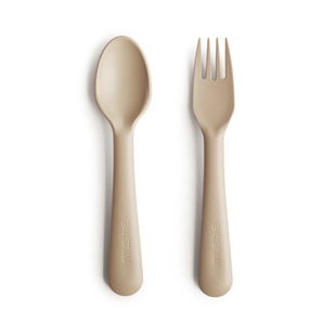 Mushie Fork and Spoon Vanilla - Mushi Çatal ve Kaşık Seti Vanilya Rengi