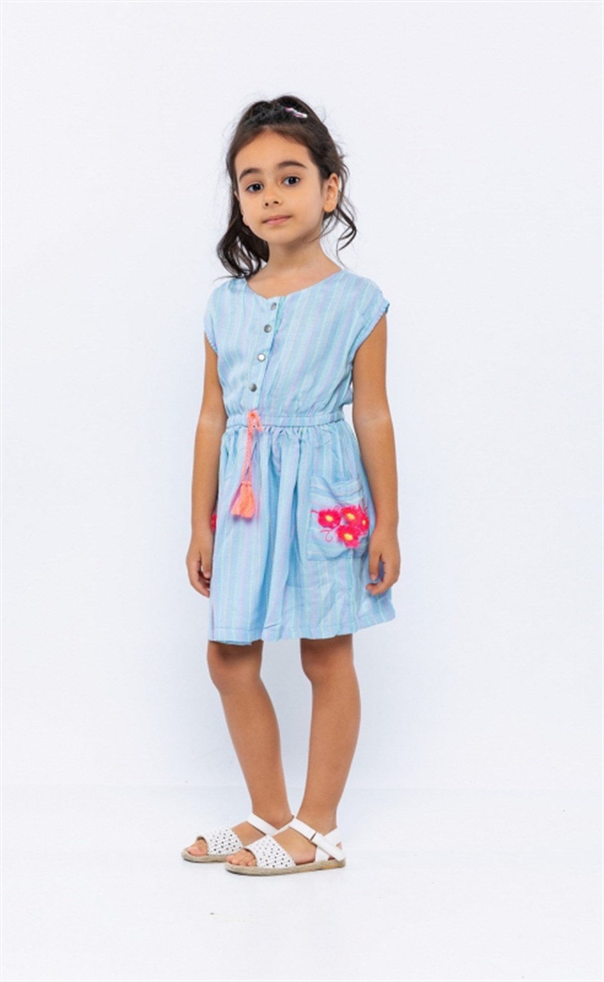 Gugo Kız Çocuk Yazlık Cepleri Çicekli Elbise Ci3002-069