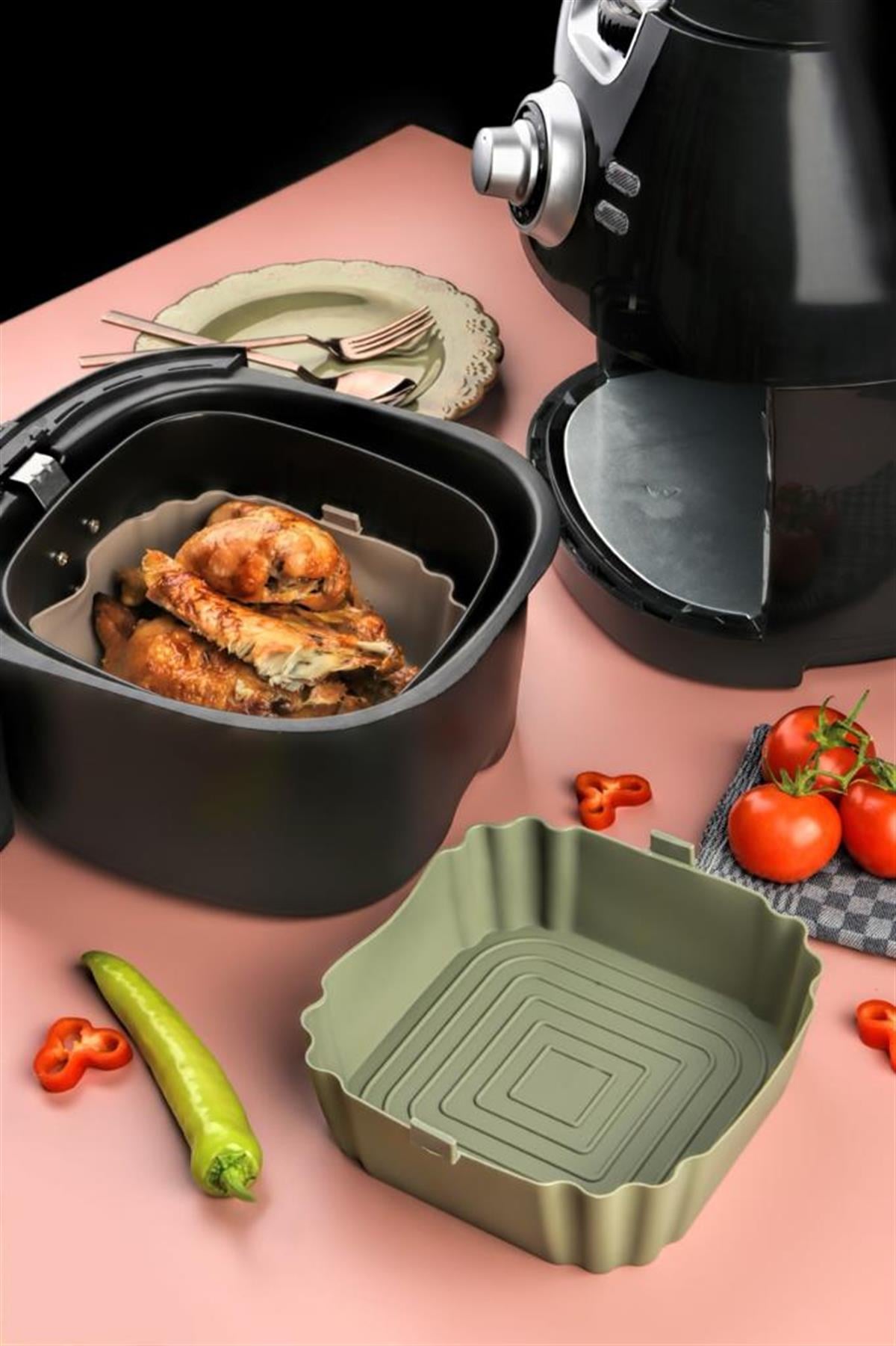 Minihome Airfreyer Silikon Pişirme Kabı Yeşil