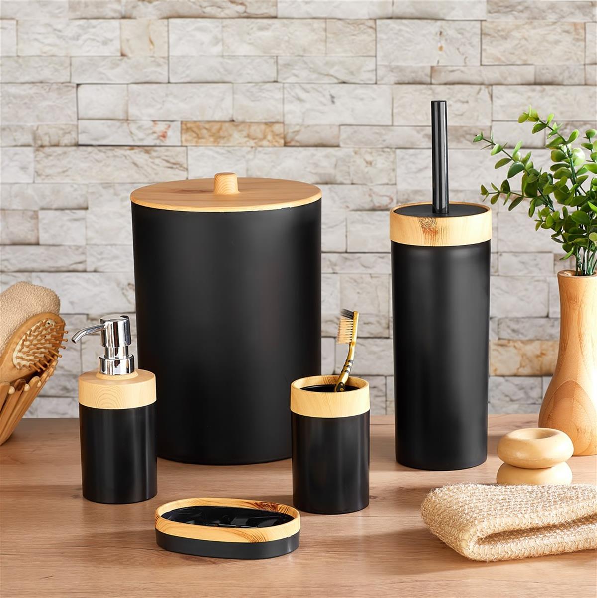 Minihome Limpia Bambu Görünümlü 5'li Banyo Seti Siyah
