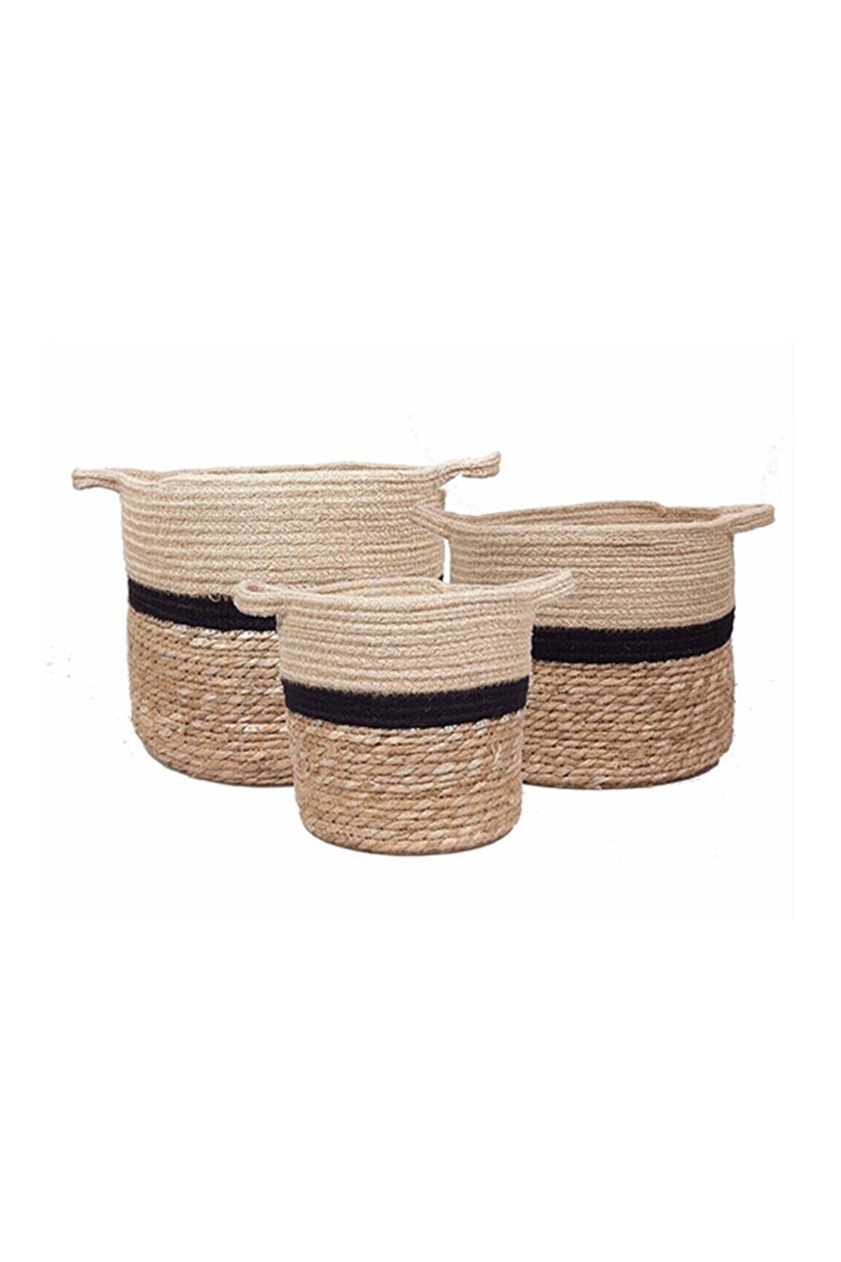 Minihome Naturel Kulplu Hasır Sepet Set