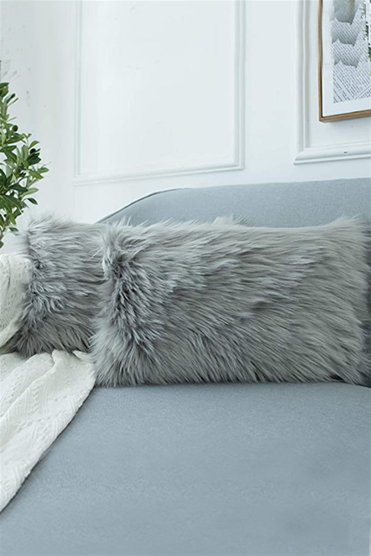 Minihome Peluş Dikdörtgen Kırlent Kılıfı Gri