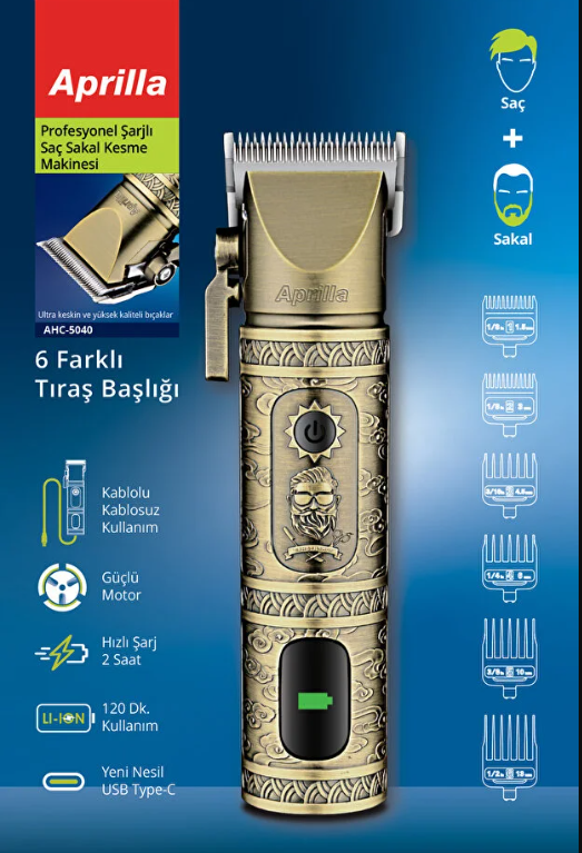 Aprilla AHC-5040 Profesyonel Şarjlı Saç Sakal Kesme Makinesi