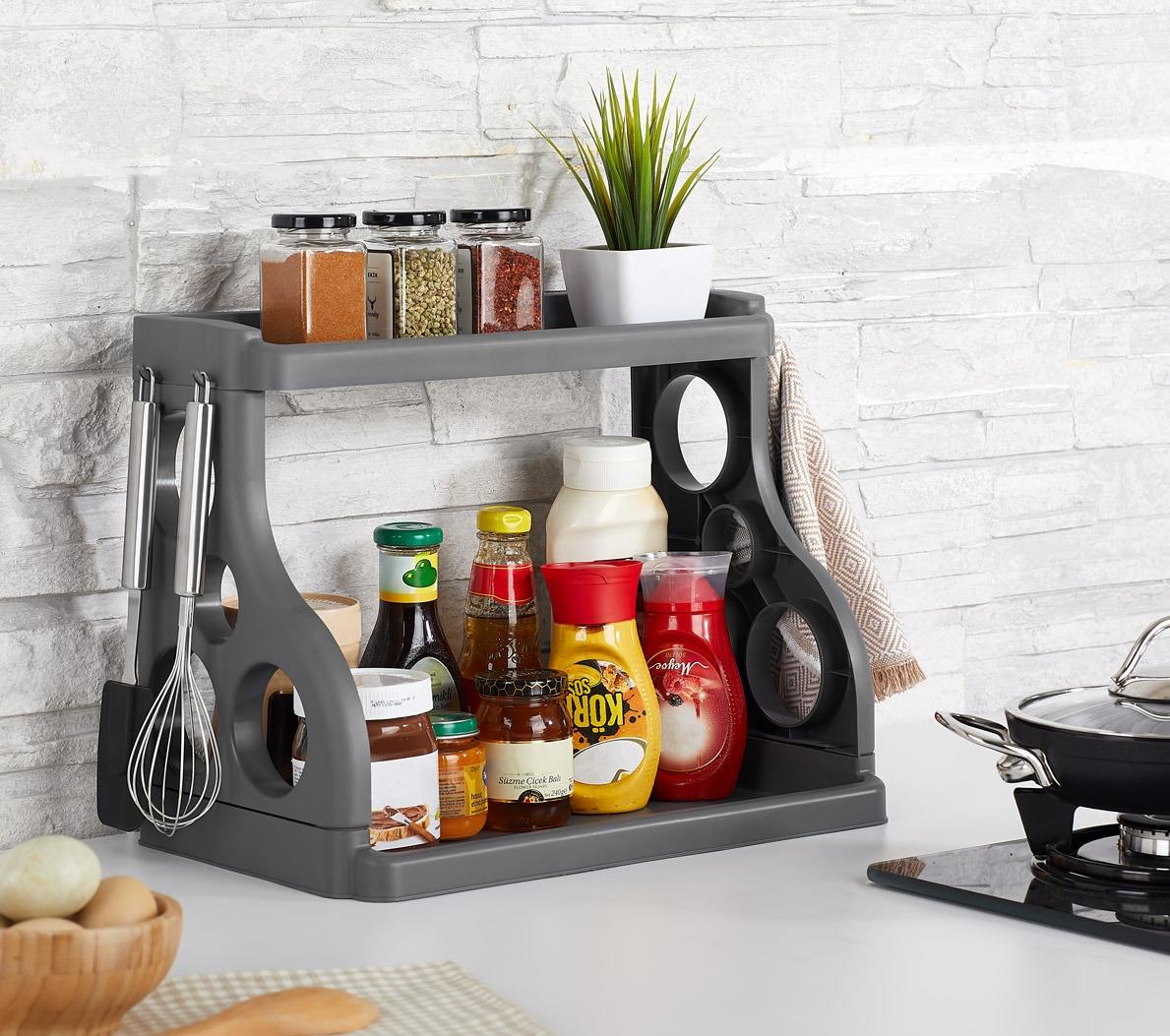 Minihome 2 Katlı Tezgah Üstü Organizer Gri