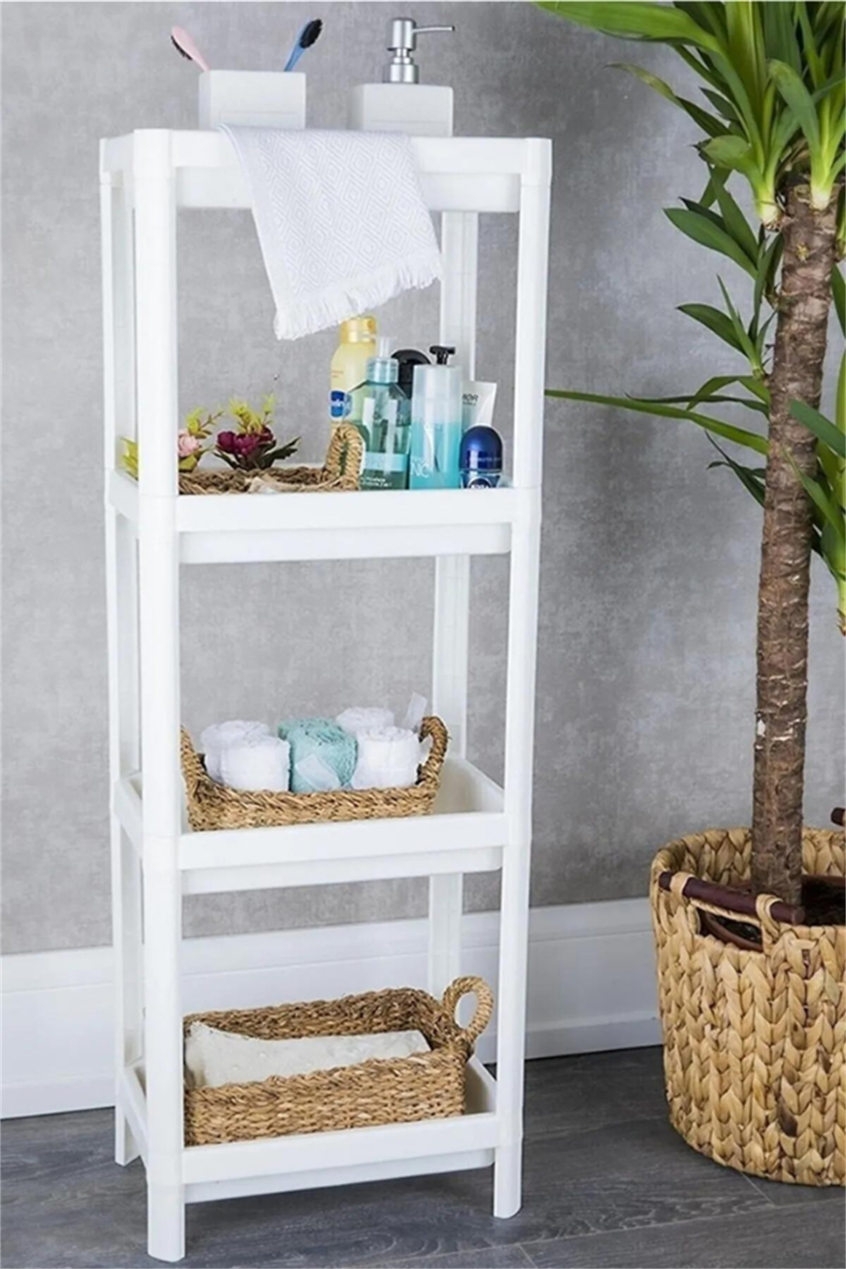 Minihome 4 Katlı Banyo Raf Ünitesi Beyaz