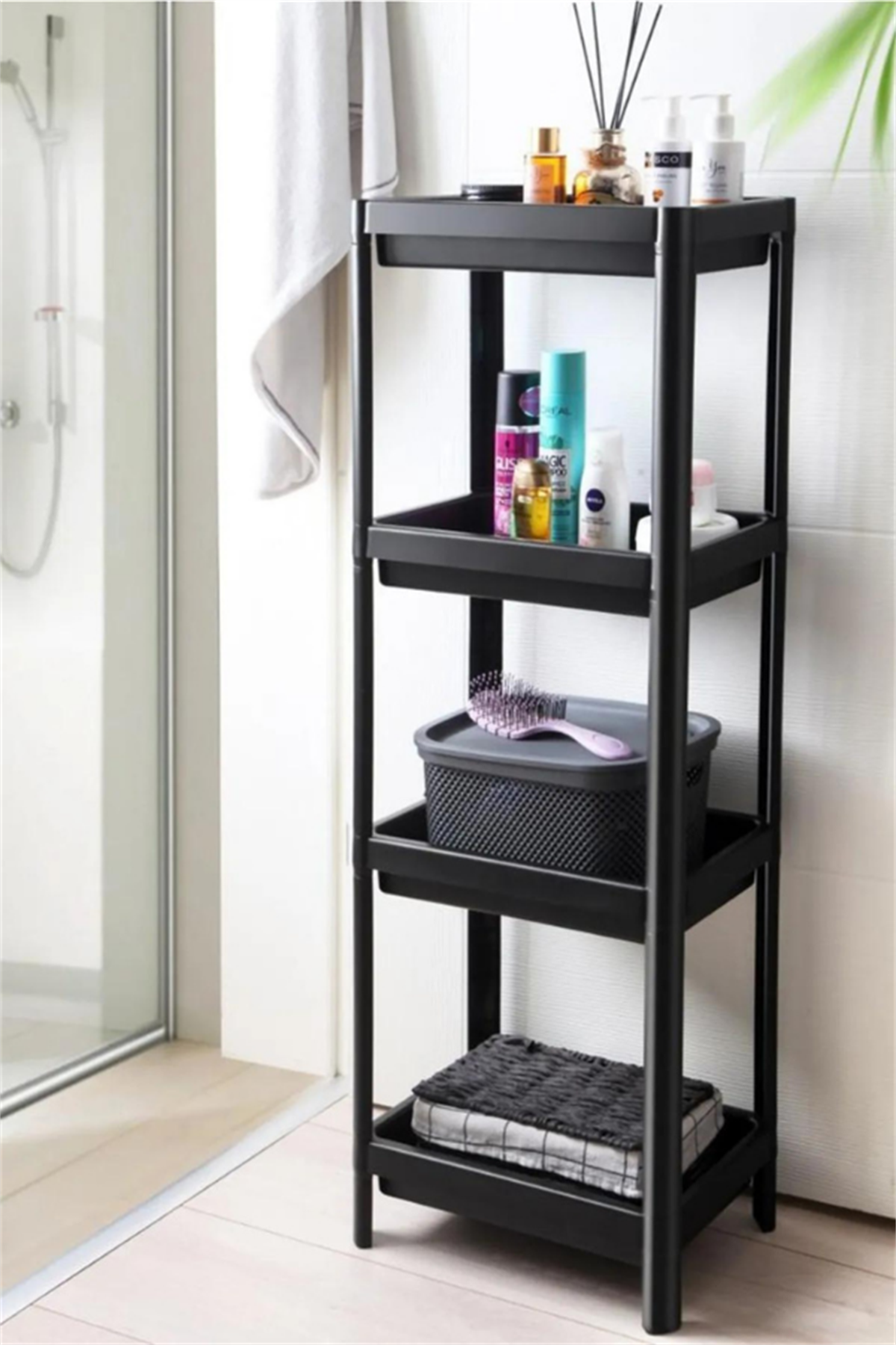 Minihome 4 Katlı Banyo Raf Ünitesi Siyah