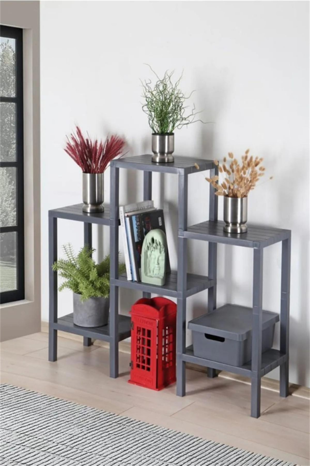 Minihome 6 Bölmeli Dekoratif Raf Antrasit Gri