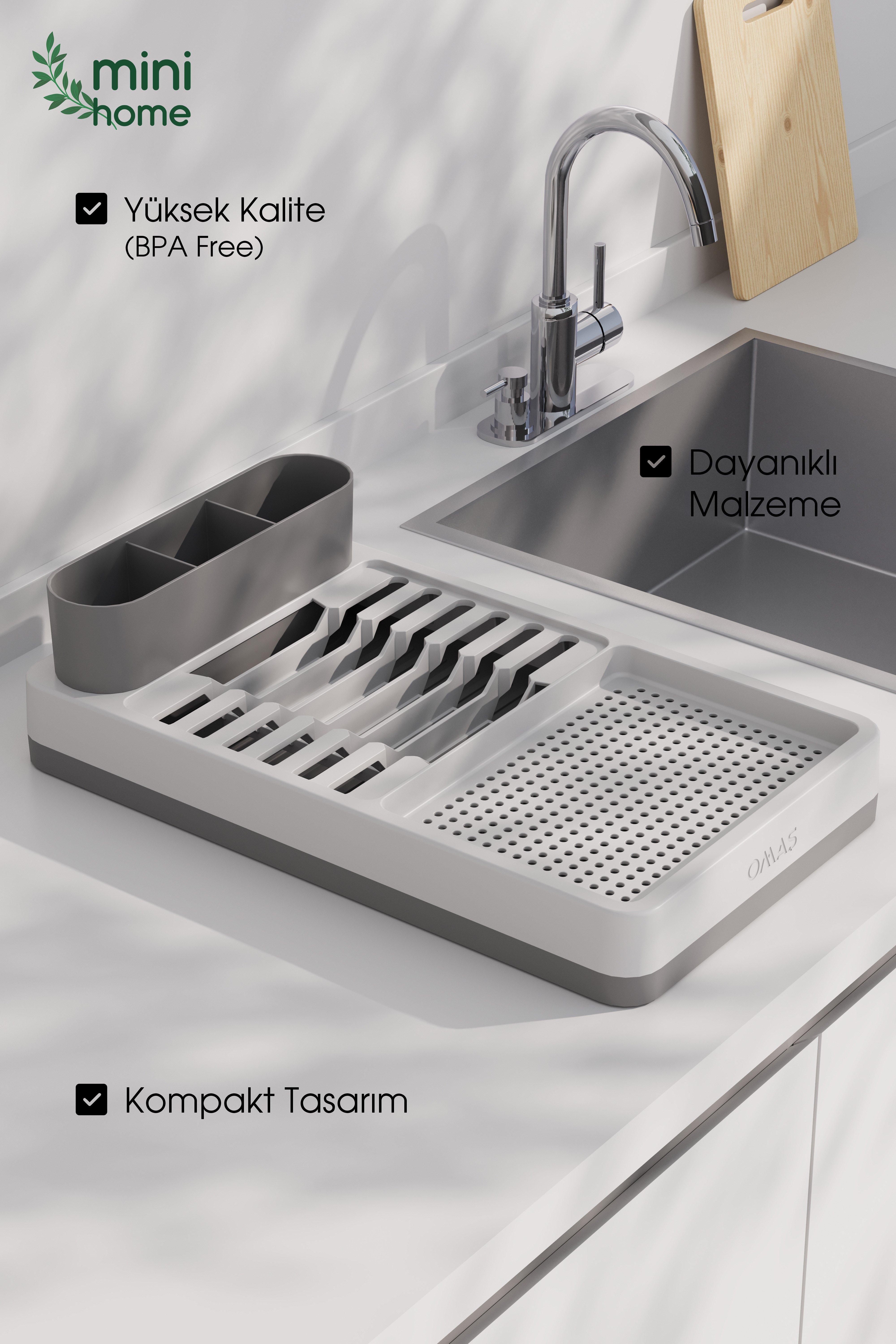 MiniHome Bulaşıklık Tezgah Üstü Kurutmalık Gri
