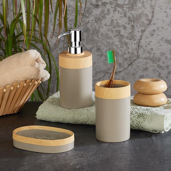 Minihome Limpia Bambu Görünümlü 3'lü Banyo Seti Bej