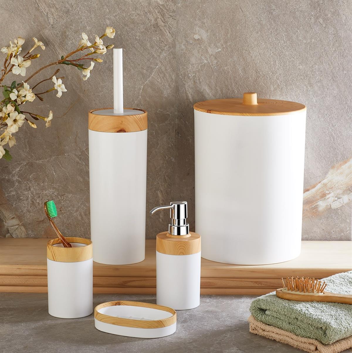 Minihome Limpia Bambu Görünümlü 5'li Banyo Seti Beyaz