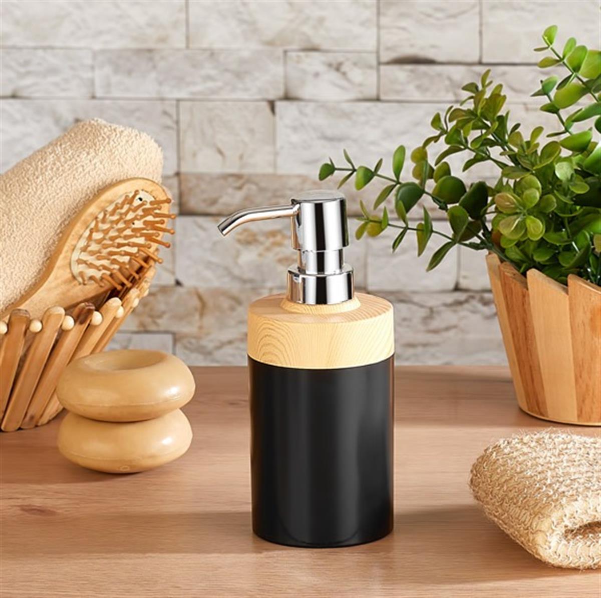 Minihome Limpia Bambu Görünümlü Sıvı Sabunluk Siyah 