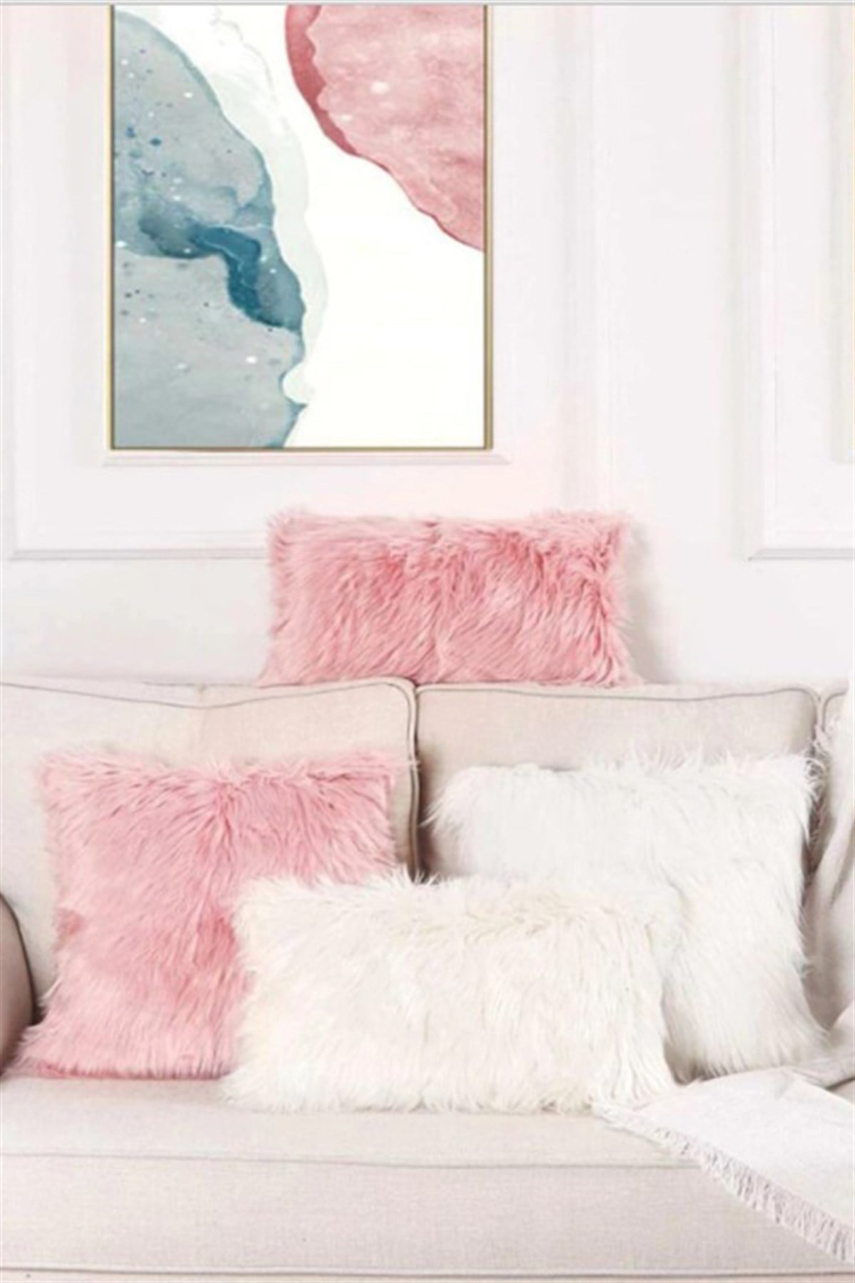 Minihome Peluş Dikdörtgen Kırlent Kılıfı Pudra Pembe
