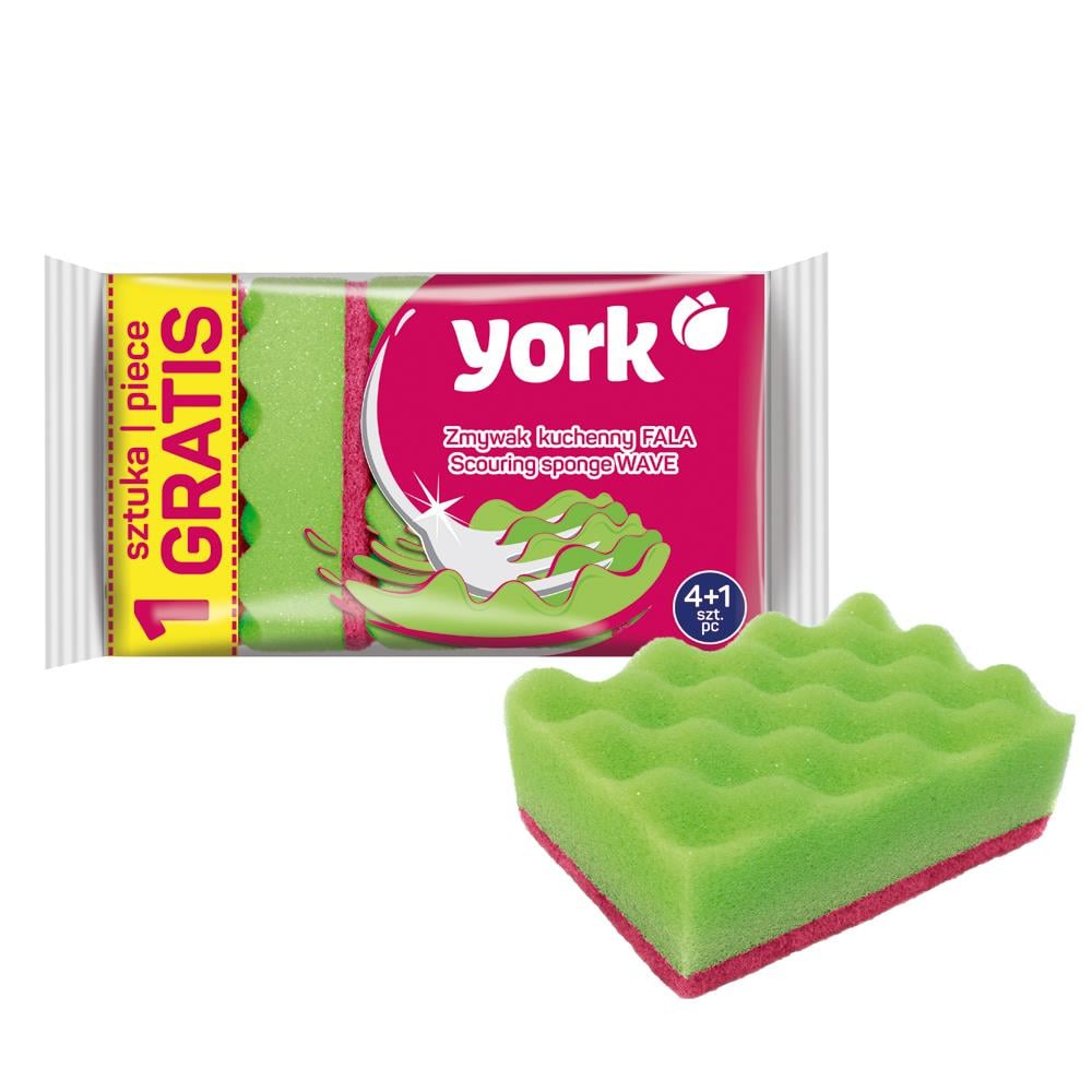 York Wave Dalga Tasarımlı Bulaşık Ovma Süngeri 4+1 Adet 030220