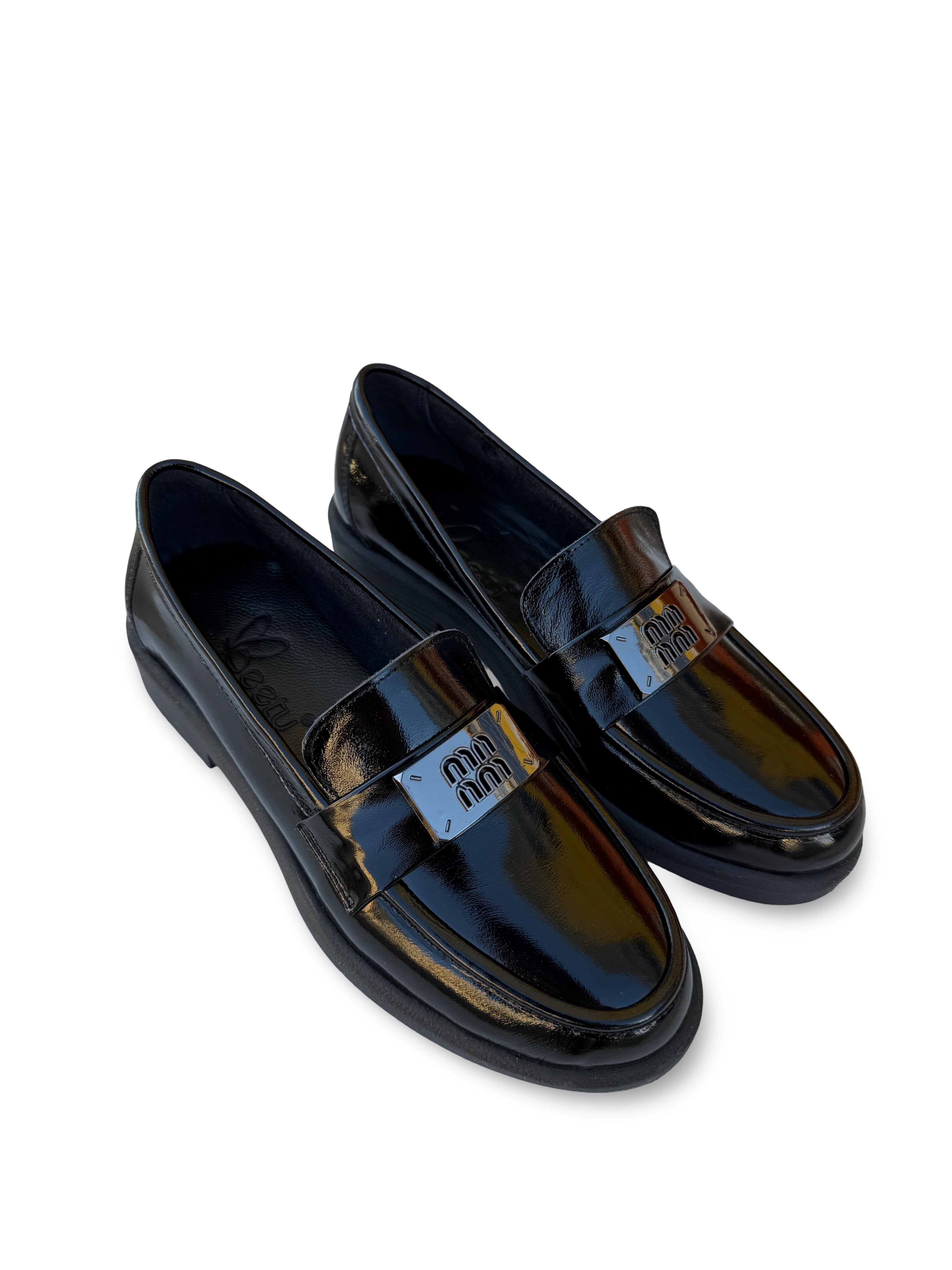 Bty04528 Hakiki Deri Kadın Loafer & Babet Siyah Rugan