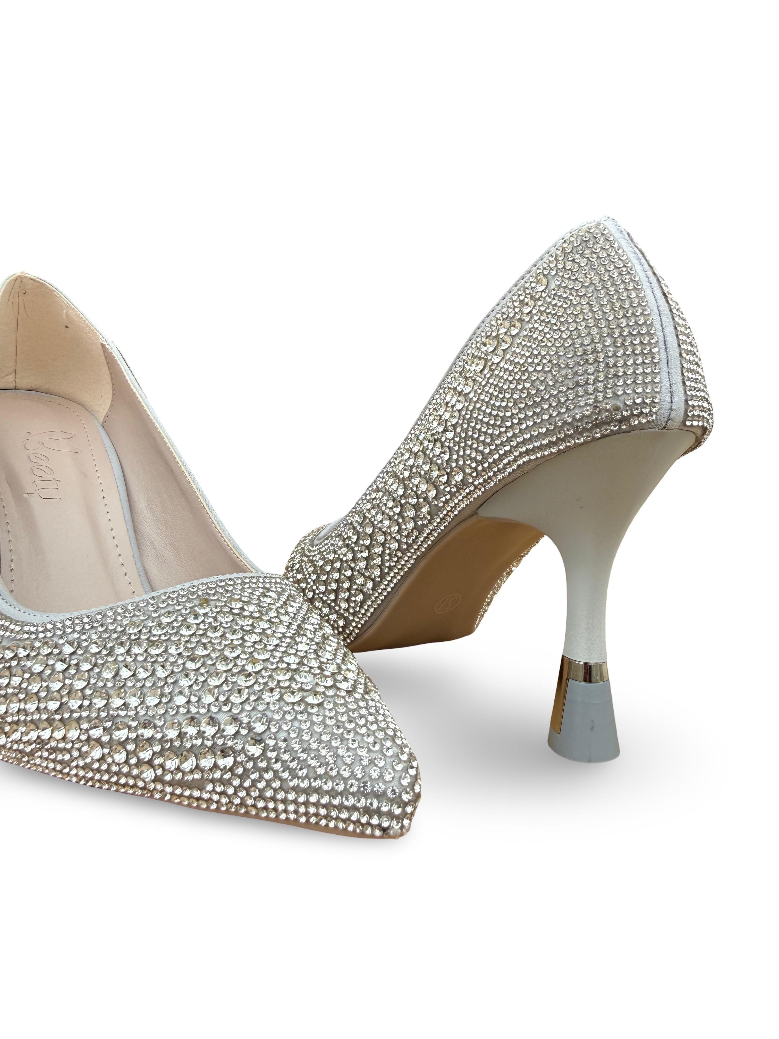 Bty2387103 Taşlı Kadın Stiletto Gümüş
