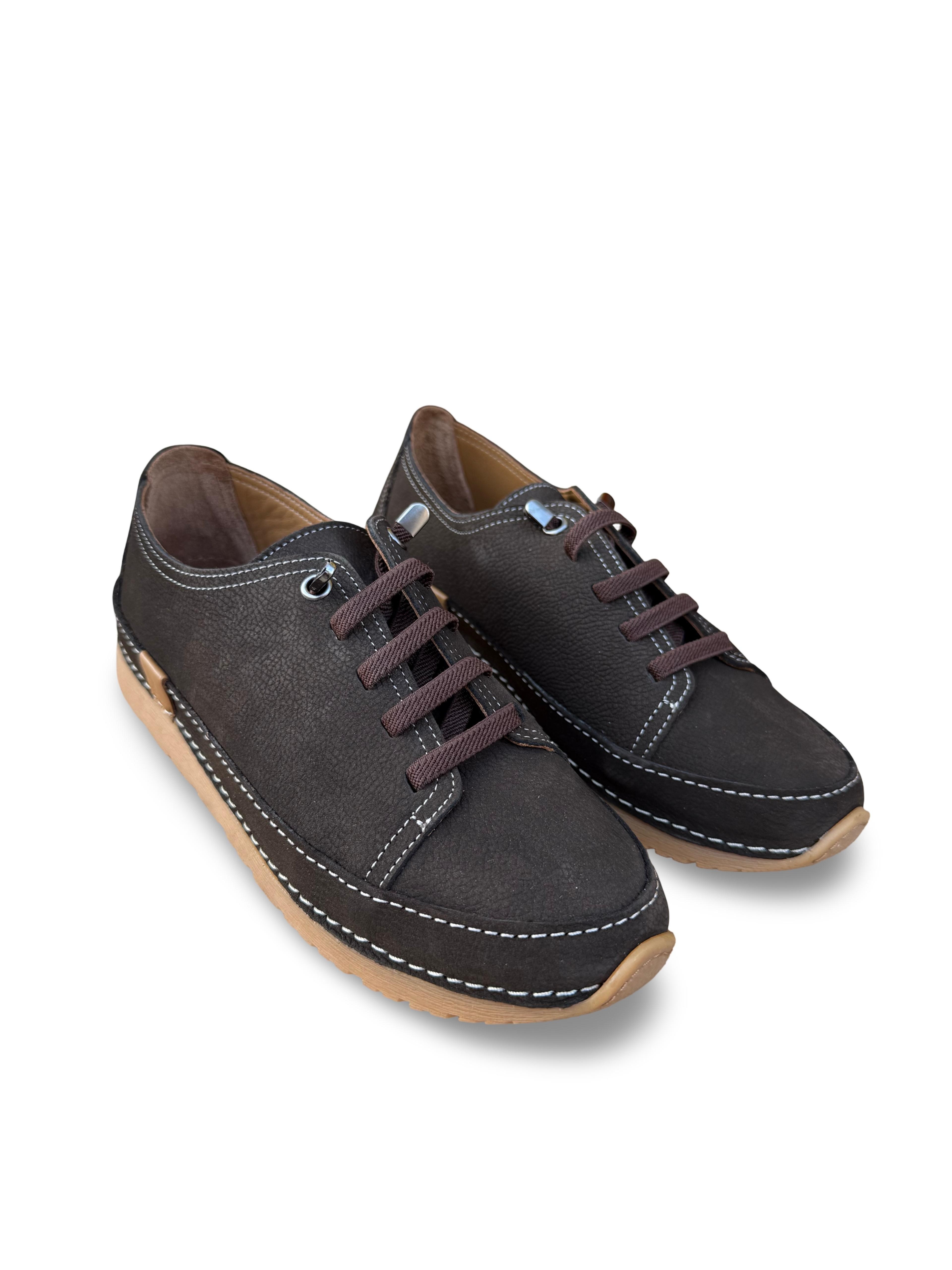 Bty262RC1 Hakiki Deri Kadın Comfort Taban Casual Ayakkabı Kahve Nubuk