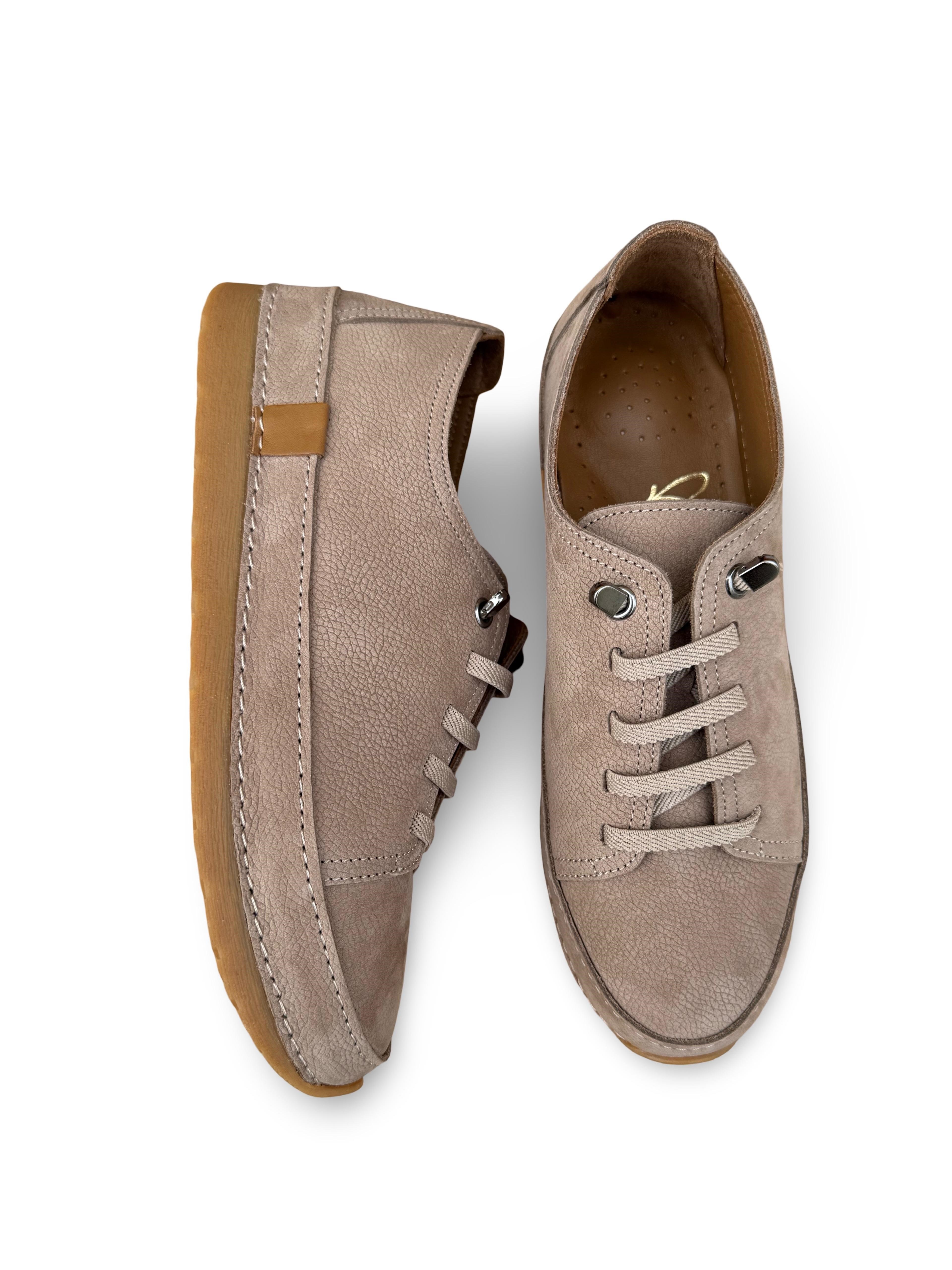 Bty262RC1 Hakiki Deri Kadın Comfort Taban Casual Ayakkabı Vizon Nubuk