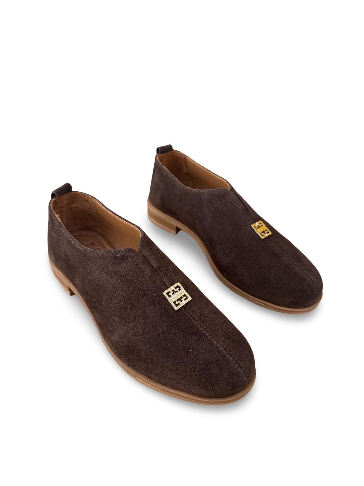 Bty2640069 Hakiki Süet Deri Kadın Loafer & Babet Kahve Süet
