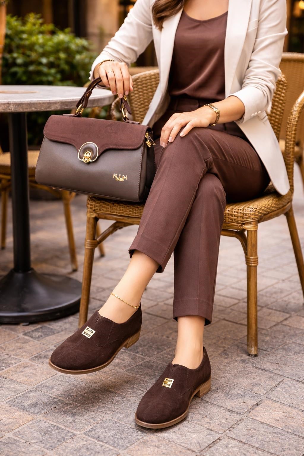 Bty2640069 Hakiki Süet Deri Kadın Loafer & Babet Kahve Süet